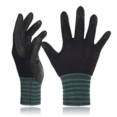 DEX FIT Premium Nylon Nitrile Work Gloves FN320 3 Pairs 3DComfort Stretchy Fit Firm Grip Thin Lightweight Durable Breathable Cool Machine Washable Black 11 XXL