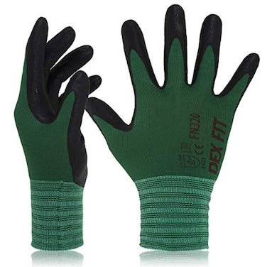 DEX FIT Premium Nylon Nitrile Work Gloves FN320 3 Pairs 3DComfort Stretchy Fit Firm Grip Thin Lightweight Durable Breathable Cool Machine Washable Forest Green 8 M