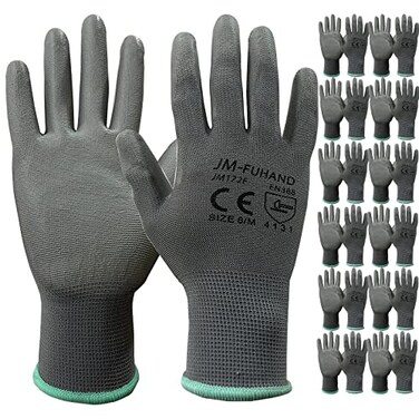 JM-FUHAND JMFUHAND UltraThin PU Coated Safety Work Gloves 12 Pairs Grey Medium Unisex