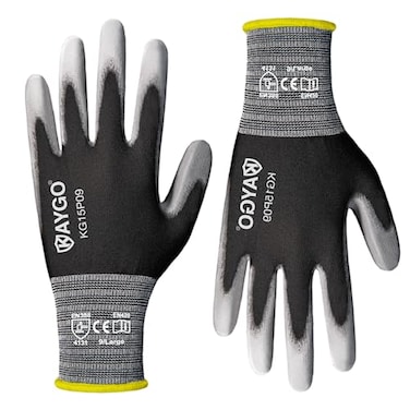 KAYGO Ultra Thin PU Coated Safety Work Gloves 60 Pairs Nylon Knit High Dexterity AntiSlip Breathable Light Duty Gloves for Precision Warehouse DIY Electronics LGray