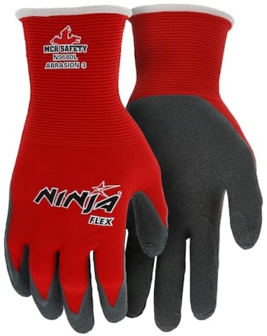MCR Safety N9680XXL Ninja Flex Work Gloves 15 Gauge Nylon Shell with Latex Coated Palm and Fingertips RedGray 2XLarge 1Pair
