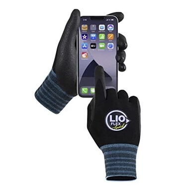 LIO FLEX Safety Work Gloves with Touchscreen Fingers 3 Pairs Thin Lightweight Working Gloves Ideal for Warehouse Workers Delivery Drivers Nitrile Foam Coated Grip Gloves for Women and Men Black S