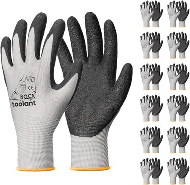 toolant Crinkle Latex Work Gloves Bulk Rubber Coated Safety Work Gloves for Men and Women 12 Pairs for Construction Gardening Warehouse Gray Large