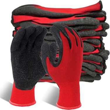 Evridwear Crinkle Latex Rubber Hand Coated Safety Work Gloves for Men Women General Multi Use Construction Warehouse Gardening Assembly LandscapingRed Xsmall 12 Pairs Pack