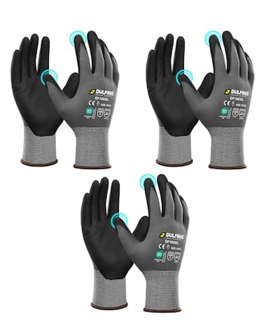 DULFINE Safety Work Gloves MicroFoam Nitrile Coated3 Pairs PackSeamless Knit Nylon Glove with Black MicroFoam Nitrile GripIdeal for General PurposeAutomotiveHome ImprovementPaintingExtra Large