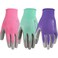 Wells Lamont Gardening Gloves for Women Breathable Polyester Seamless Fit PUCoated Palm for Grip Durability Elastic Wrist PinkGreenPurple Medium Pack of 3 413MF