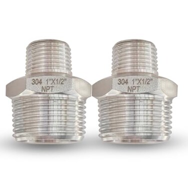 Drinsalys 1 Male x 12 Male NPT Threaded Reducing Nipple Pipe Fitting Adapter Heavy Duty 304 Stainless Steel Hex Nipple Reducer Straight Connector Pipe Adapter 112