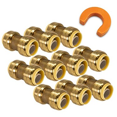 PROCURU 11Pack 34Inch PushFit Combo Kit 34 PushFit Couplings 10 pcs Plus 34 Disconnect Clip 1 pc Plumbing Fittings for Copper PEX CPVC PERT Pipe 8X101411T