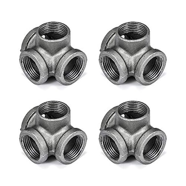 Home TZH 12 4Way Side Outlet Tee 4Pack 4Way Corner Cast Black Malleable Iron Pipe Fitting for Industrial Pipe Furniture and DIY Decoration 4 12