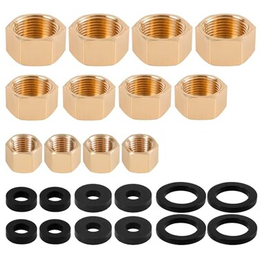 Tinoaly 12pcs Brass Pipe Cap with 12 Rubber Gasket Hex Compression Cap Brass Nut Plumbing Fittings for 14 34 38 Inch Od Pipe Connection