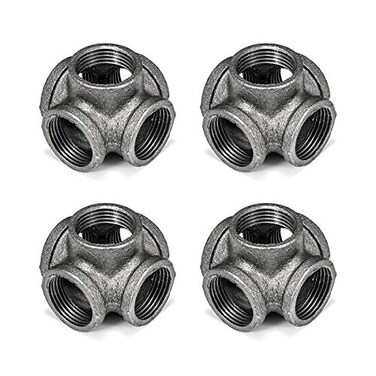 Home TZH 34 5Way Side Outlet Tee 4Pack 5Way Corner Gray Malleable Cast Iron Pipe Fitting for Industrial Pipe Furniture and DIY Decoration 4 34