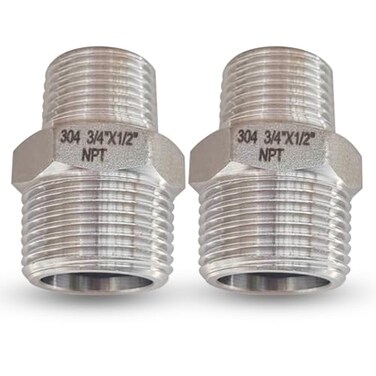 Drinsalys 34 Male x 12Male NPT Threaded Reducing Nipple Pipe Fitting Adapter Heavy Duty 304 Stainless Steel Hex Nipple Reducer Straight Connector Pipe Adapter 3412