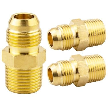 Rock Tech 3PCS 38 Flare to 38 NPT Male Brass Tube Fitting Flare HalfUnion Brass Couples Tube Pipe Fitting Connector