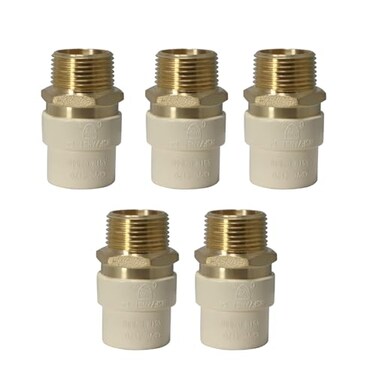 XFITTING 5 Pack CPVC Brass Plumbing 34 Adapter Standard Female CPVC to Brass NPT National Pipe Tapered