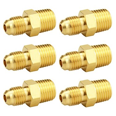Besosay 6 Pack Brass Half Union Coupler Adapter 14 Flare x 14 NPT Male Hex Nipple Pipe Fitting Gas Adapter