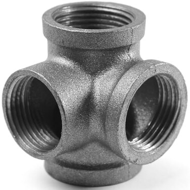 AGUTEA Right Angle Black Malleable Iron Tee Fitting 4Way Side Exit Elbow Connector 1Pack 12 INCH