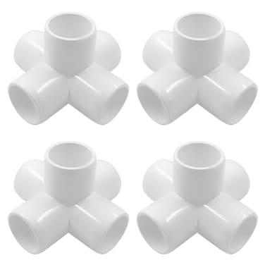 Biaungdo 4 Pcs 34 PVC 5 Way Elbow Connector HeavyDuty PVC Pipe Fitting for DIY Shelf Garden Support White