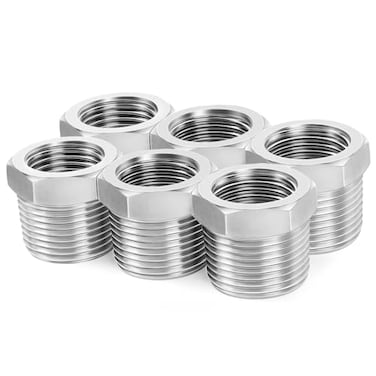 ChillWaves 304 Stainless Steel Pipe Fitting Reducer Hex Bushing 38 NPT Male x 14 NPT Female Thread Adapter6PACK