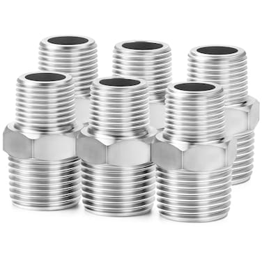 ChillWaves 304 Stainless Steel Pipe Fitting Reducer Hex Nipple 38 NPT Male x 14 NPT Male Thread Adapter6PACK