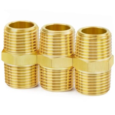 ChillWaves Brass Pipe Fitting Hex Nipple 34 NPT Male x 34 NPT Male Thread Adapter3PACK