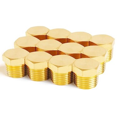 ChillWaves Brass Pipe Fitting Outer Hex Head Socket Pipe Plug Fitting 14 NPT Male Thread Adapter12PACK