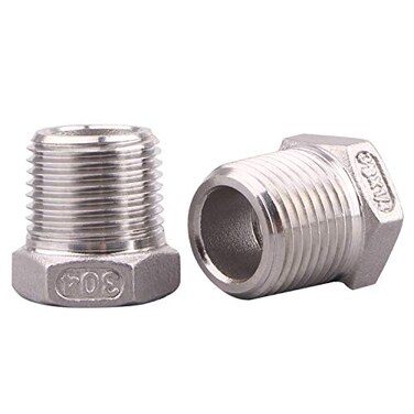 DERPIPE Stainless Steel Reducer Hex Flush Bushing 38 NPT Male 14 NPT FemaleReducing Adapter Cast Pipe Fitting pack of 2