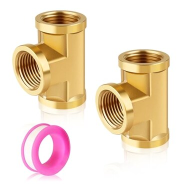 FANOVO 38 inch Brass Tee Pipe Fitting 2pcs 3Way Forged Brass TFittings 38 x 38 x 38 NPT Female Metal Pipe Coupling Connector Adapter for CompressorFuel Line Water Pipe Multi System