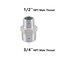 Feelers Reducing Hex Nipple 304 Stainless Steel 34x 12 NPT Male Pipe Fitting Reducer Nipple Adapter