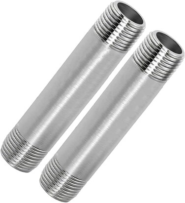 Fitvell 304 Stainless Steel Nipple Pipe Fitting 1 NPT X 1 NPT Male Thread Cast Pipe Fittings 4 100mm Length pack of 2