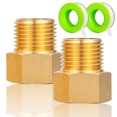 FullMayPro Brass Pipe Fitting 12 Female to 12 Male Pipe Nipple Extension Connector Hex Bushing Adapter with Teflon Tape Length 11830MM 2PCS