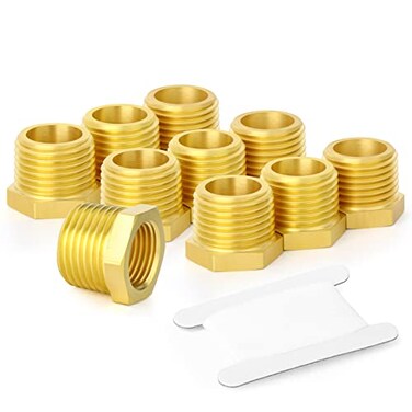 GASHER 10 Pieces Brass Reducer Hex Bushing 12 NPT Male x 14 NPT Female Brass Threaded Pipe Fitting