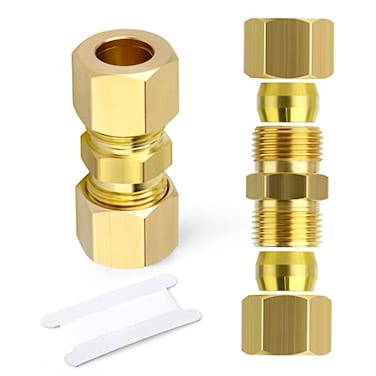 GASHER 2PCS Brass Compression Tube Pipe Fitting Connector 58 Tube OD x 58 Tube OD Connector
