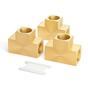 GASHER 3 Pcs Brass Barstock Tee 14 x 14 x 14 NPT Female Pipe Fittings