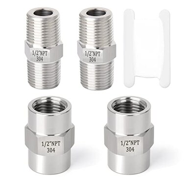 GASHER 4PCS 304 Stainless Steel Pipe Fitting Hex Nipple Hex Coupling 12 x 12 NPT Male Thread Pipe 12Inch x 12Inch NPT Female Thread Pipe
