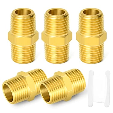 GASHER 5PC Brass Pipe Fitting Reducing Hex Nipple 12Inch Male Pipe x 12Inch Male Pipe