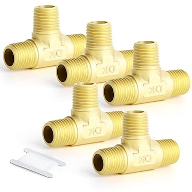 GASHER 5PCS Brass 3 Way 14 x 14 x 14 NPT Male Tee Pipe Fittings