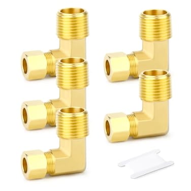 GASHER 5PCS Brass 90 Degree Elbow Compression Tube Pipe Fitting Connector 14 Tube OD x 38 NPT Male Connector