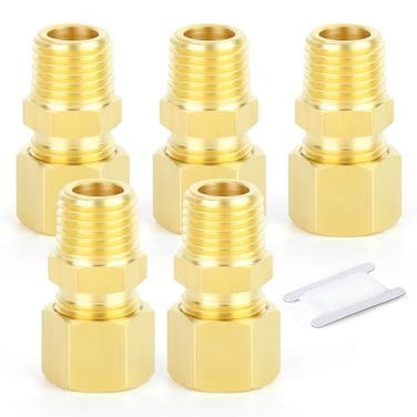 GASHER 5PCS Brass Compression Tube Pipe Fitting Connector Straight Coupling Adapter 12 Tube OD x 38 NPT Male Connector