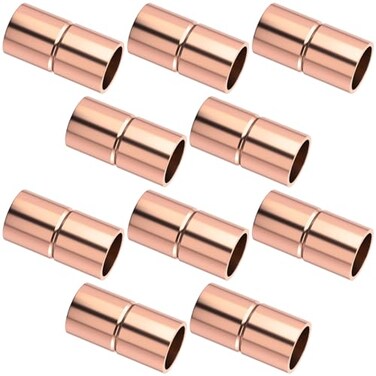 HINZIC 10Pcs Straight Copper Coupling Fittings 14 ID Welding Joint for HVAC Air Conditioner Solder Connection Connector End Repair Coupler with Rolled Tube Stop Sweat Ends