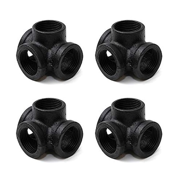 Home TZH 4Pack 12 Black 4Way Side Outlet Tee Corner Cast Malleable Iron Pipe Fitting for Industrial Pipe Furniture and DIY Decoration