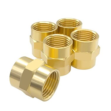Hooshing 38 x 38 NPT Coupler Brass Female Hex Head Pipe Fitting Coupling Pack of 5