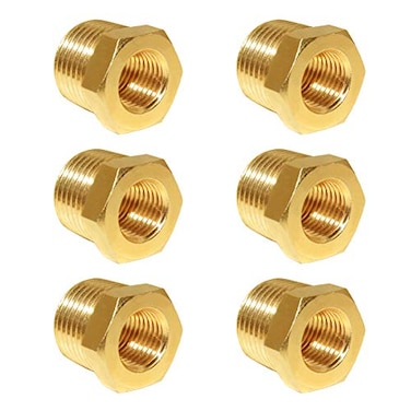 Hooshing 6PCS 12 NPT Male x 14 NPT Female Brass Reducer Hex Bushing Pipe Fitting Hose Tube Adapter