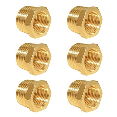 Hooshing 6PCS Brass Reducer Hex Bushing 12 NPT Male to 38 NPT Female Thread Pipe Fitting Atapter