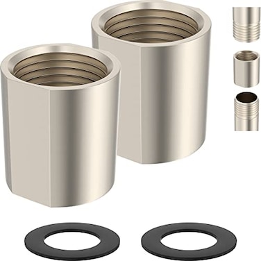 iFealClear 2PCS Brass Pipe Fitting Shower Coupling G12 x G12 Female Thread Converter Adapter for Bathroom Pipes Hose ExtenderHome Plumbing Extra Washer Brushed Nickel