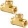 Jingzan 2 Pack 14 NPT Brass Pipe Fitting Tee3 Way TConnector 14 x 14 x 14 NPT Female Adapter for Gas Air Oil Propane 2 Pack 14