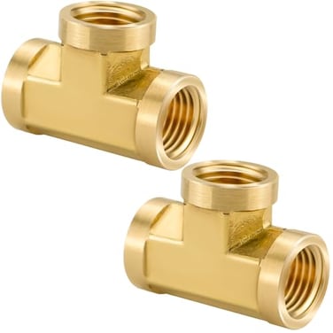 Jingzan 2 Pack 14 NPT Brass Pipe Fitting Tee3 Way TConnector 14 x 14 x 14 NPT Female Adapter for Gas Air Oil Propane 2 Pack 14