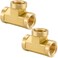 Jingzan 2 Pack 14 NPT Brass Pipe Fitting Tee3 Way TConnector 14 x 14 x 14 NPT Female Adapter for Gas Air Oil Propane 2 Pack 14