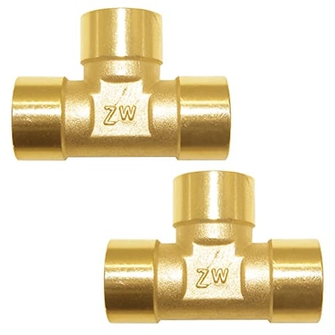 Joywayus Brass Pipe Fitting Barstock Tee 3 Way NPT 12 x 12 x 12 Hose Fitting Pack of 2