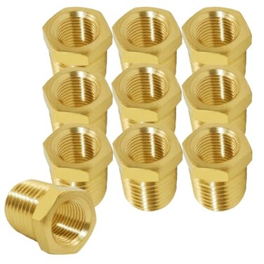 Joywayus Brass Reducing Hex Bushing 14 NPT Male to 18 NPT Female Pipe Fitting Reducer AdapterPack of 10