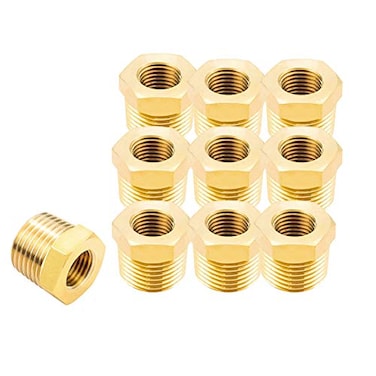 Joywayus Brass Reducing Hex Bushing 38 NPT Male to 18 NPT Female Pipe Fitting Reducer AdapterPack of 10